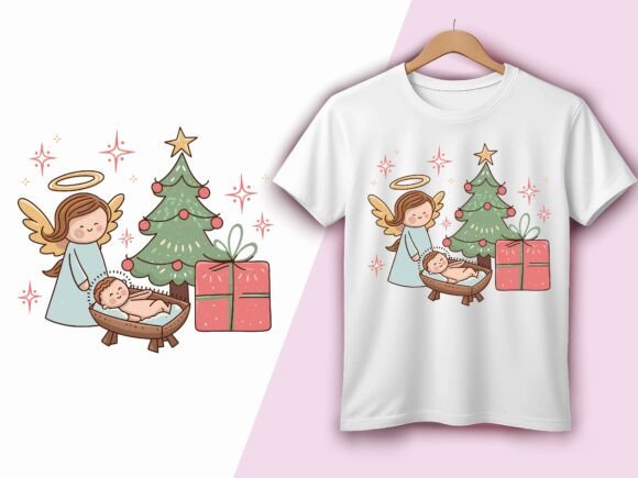 Christmas Nativity Angel with Baby Jesus T-Shirt Designs