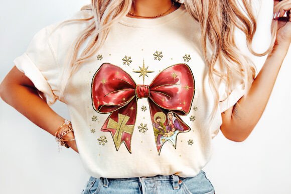 Glitter Jesus Christmas Coquette PNG for T-Shirt Designs